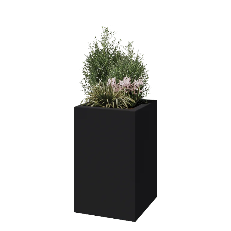 Jardinieră din fibră de sticlă - Pătrat - 50 x 50 x 80 cm - RAL7021 mat (gri negru) - Cu fund