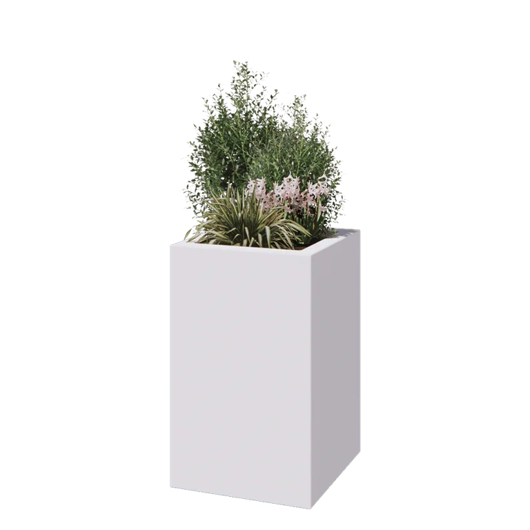 Jardinieră din fibră de sticlă - Pătrat - 50 x 50 x 80 cm - RAL9010 mat (alb) - Cu fund
