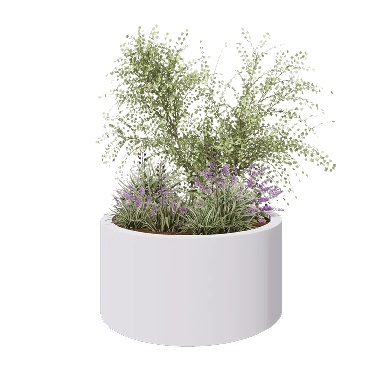 Jardinieră din fibră de sticlă - Rotund - Ø 120 x 60 cm - RAL9010 mat (alb) - Cu fund