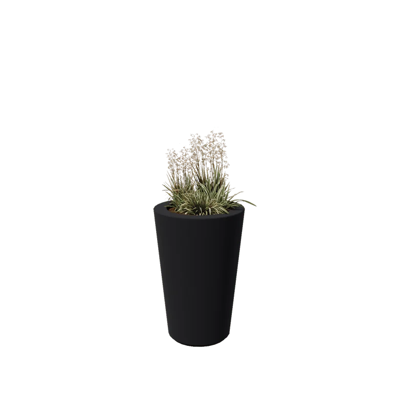 Jardinieră din fibră de sticlă - Conic - Ø 55 x 76 cm - RAL7021 mat (gri negru) - Cu fund